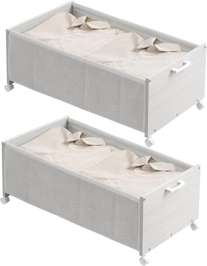 FOUCSSOMEI Under Bed Storage with Wheels, Wooden Under Bed Drawers On Wheels, Rolling Under Bed Shoe Storage, Space Saving, Rustic Brown,30L