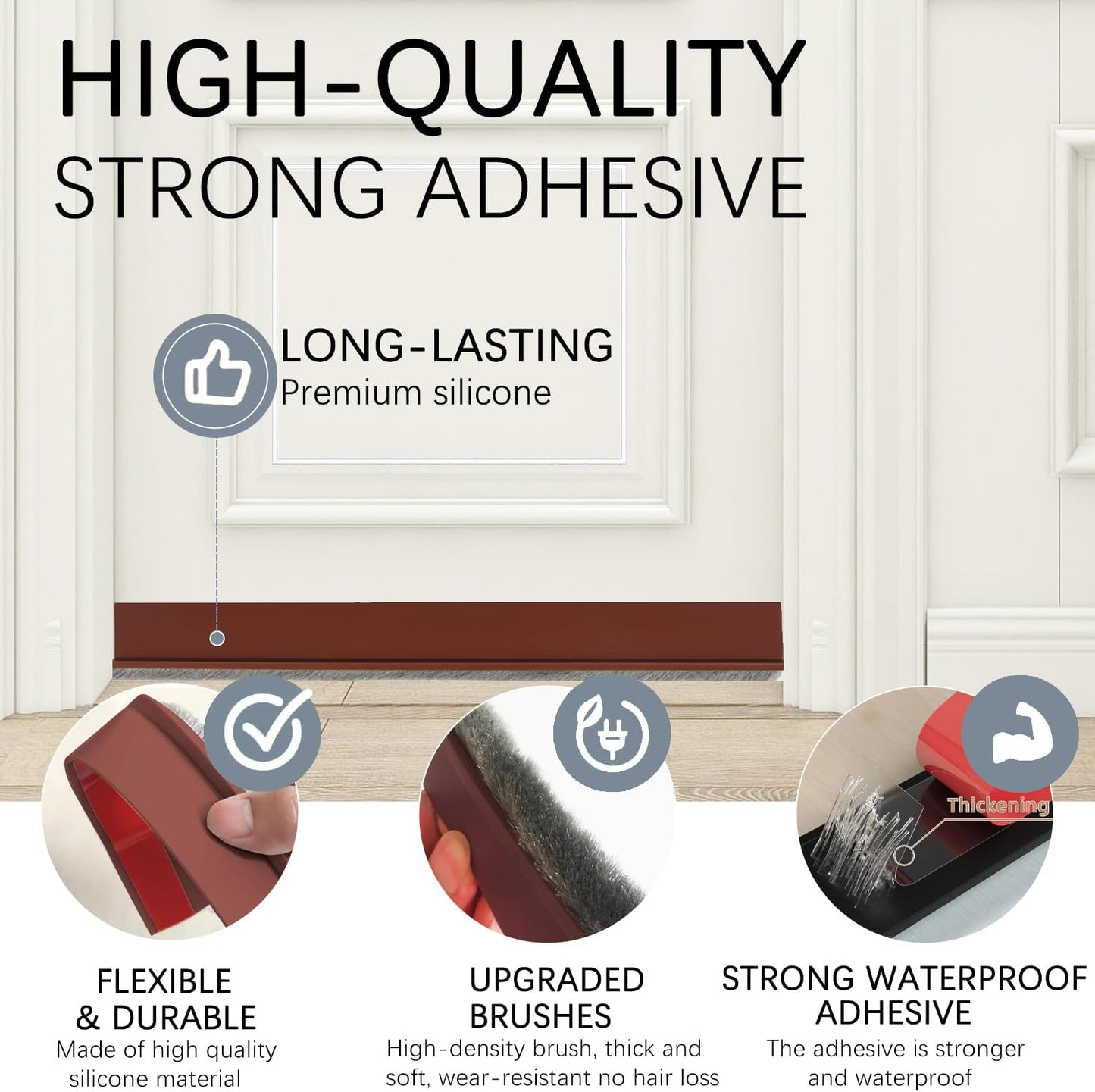 2 Pack Door Sweep Brush, Under Door Draft Stoppers with Brush, Draft Stopper for Bottom Reduce Noise, Weather Stripping for Doors Exterior with Self Adhesive, 2" W x 39" L, White