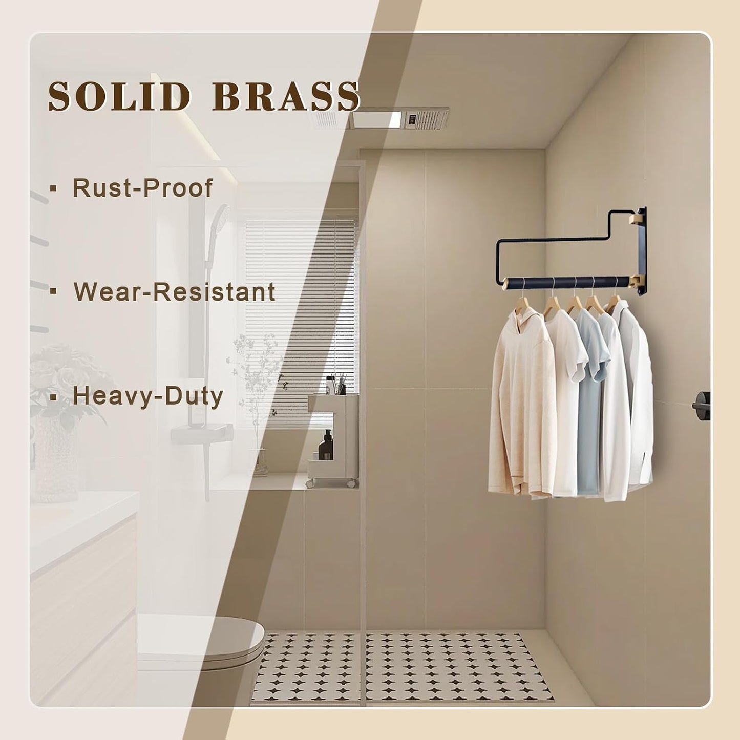 Folding Clothes Hanger Gold Brushed Drying Clothes Rack Wall-Mounted Space Saver for Laundry Room Closet, Brass, 12 Inch
