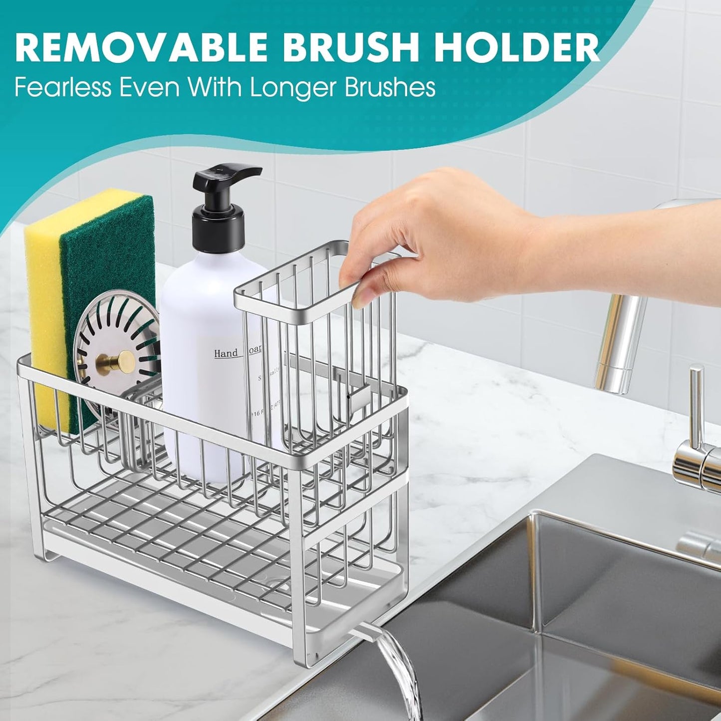 Sinnsally Kitchen Sponge Holder,Sink Caddy Organizer with High Brush Holder,Stainless Steel Sink Box Dish Scrubber Holder,Soap Tray for Kitchen Counter Accessories & Storage Rack(2 Tier - Black)