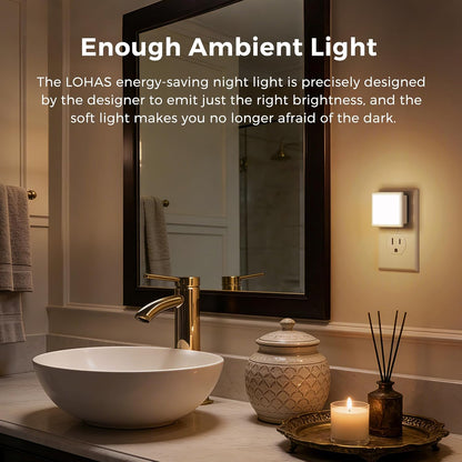 L LOHAS LED Night Lights Plug into Wall 2-Pack, 0.3W Plug in Night Light, Dusk to Dawn, 3000K Soft White, Bright Nightlight Auto-On/Off, for Adults Kids Room Bedroom Bathroom Hallway Kitchen, Non-Dim