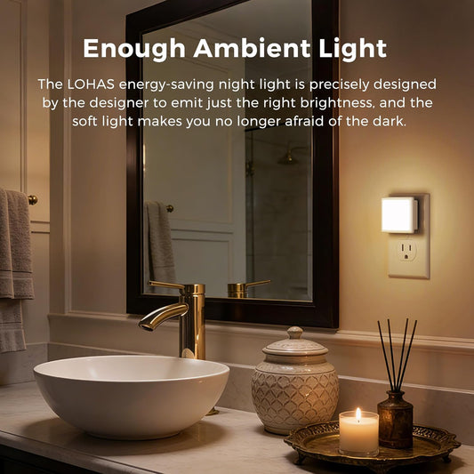 L LOHAS LED Night Lights Plug into Wall 2-Pack, 0.3W Plug in Night Light, Dusk to Dawn, 3000K Soft White, Bright Nightlight Auto-On/Off, for Adults Kids Room Bedroom Bathroom Hallway Kitchen, Non-Dim