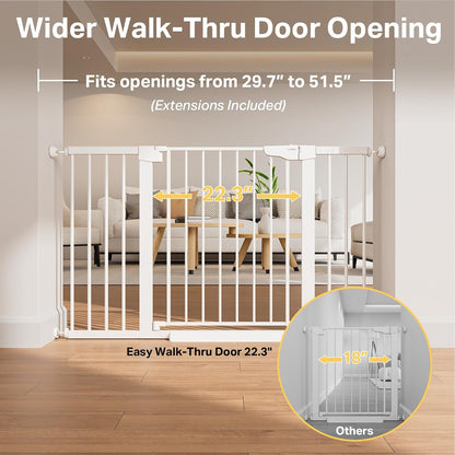 Cumbor 29.7-48" Baby Gate for Stairs, Mom's Choice Awards Winner-Dog Gate for Doorways, Auto Close Safety Pet Gate for Dogs Indoor, Easy Install Pressure Mounted Child Gate with Walk Thru Door, Brown