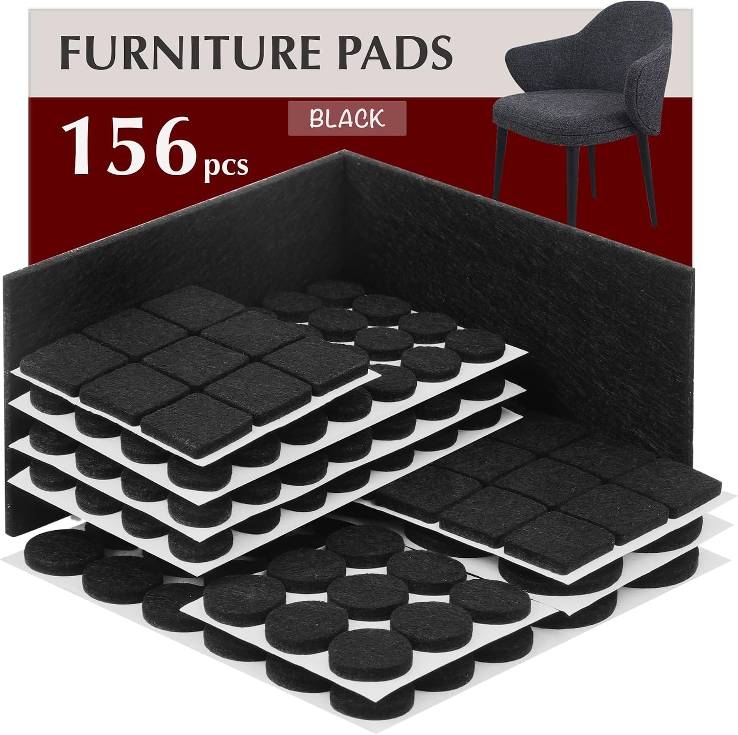 Felt Furniture Pads - Chair Leg Floor Protectors for Hardwood Floors - Felt Pads for Furniture - Furniture Sliders - Furniture Legs - 156 pcs - Black