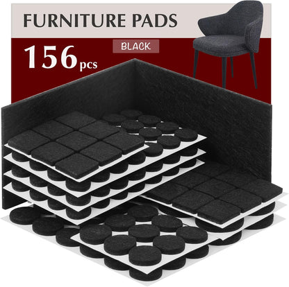 Felt Furniture Pads - Chair Leg Floor Protectors for Hardwood Floors - Felt Pads for Furniture - Furniture Sliders - Furniture Legs - 156 pcs - Black