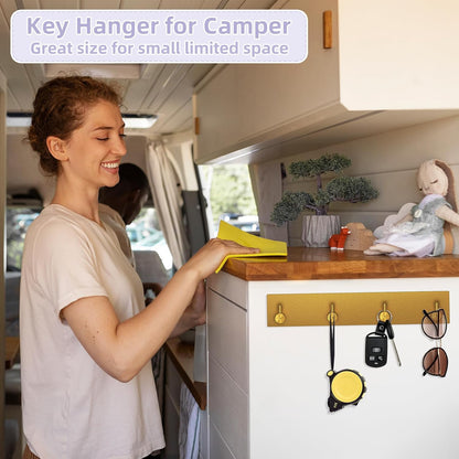 VIS'V Key Holder Wall Mount, Large Adhesive Key Hanger with 4 Hooks, Black | Metal Material, No Drilling, Extra Adhesive Strip, Suitable for Entryway, Hallway, Doorway, Kitchen, Garage, Camper