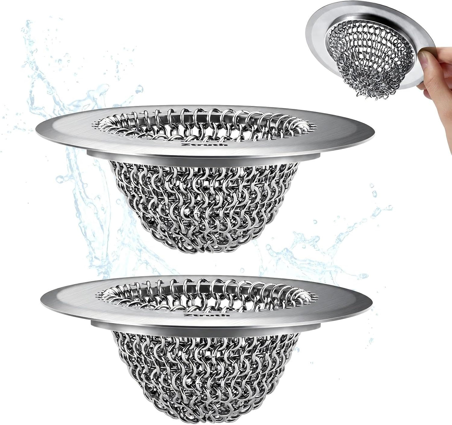 Ztruth Kitchen Sink Drain Strainer Patented Reversible Sink Strainer, Anti-Clogging Sink Strainer Basket, 304 Stainless Steel, Handmade Kitchen Gadgets, Dishwasher Safe