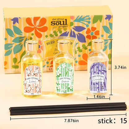 Reed Diffuser Set of 3 Pack, Linen Vanilla Citrus Scented Oil Diffuser with 15 Sticks, Reed Diffusers for Home, Bathroom Air Freshener, 1.7 Fl.oz Each, Total 5.1 Oz