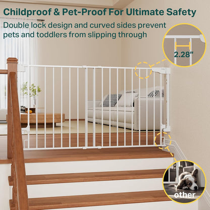 Cumbor 29.2–43" Baby Gate for Stairs, Hardware Mounted (Drill Required), Expandable No Bottom Bar Dog Gate, Auto Close Extra Wide Walk Thru, Pet & Toddler Proof Gate, Top & Bottom of Stairways (White)