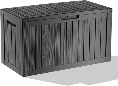 EasyUp 35 Gallon Outdoor Storage Box, Outdoor Deck Boxes for Garden Tools Equipment,Cushions and Patio Storage,Lockable and Resin,Easy to Install(Black)