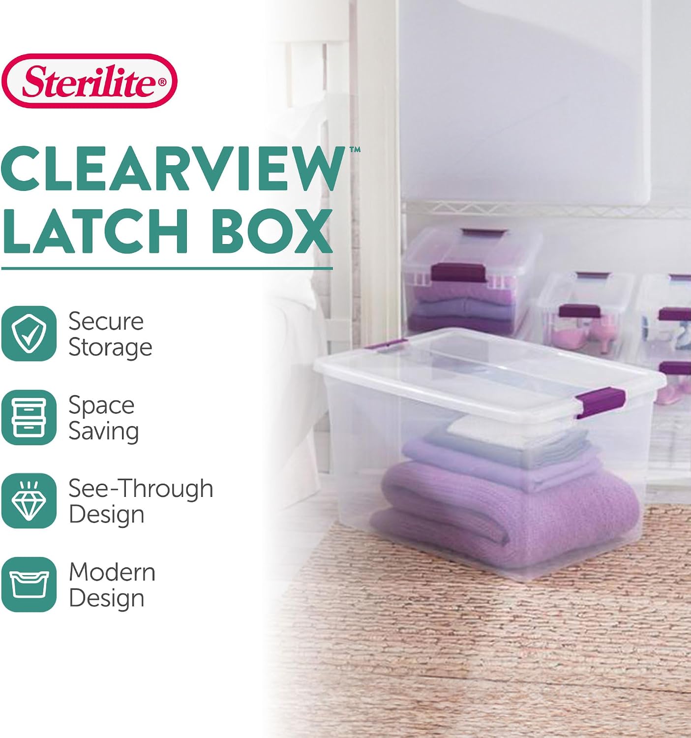 Sterilite 8-Pack 60 Quart ClearView Latch Box, Wheeled Underbed Organizer Bins with Latching Lids - Clear Plastic Organization Containers for Closet, Bedroom, Shelving Units and Everyday Home Storage