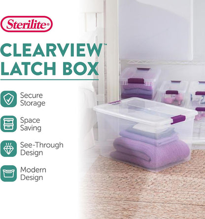 Sterilite 8-Pack 60 Quart ClearView Latch Box, Wheeled Underbed Organizer Bins with Latching Lids - Clear Plastic Organization Containers for Closet, Bedroom, Shelving Units and Everyday Home Storage