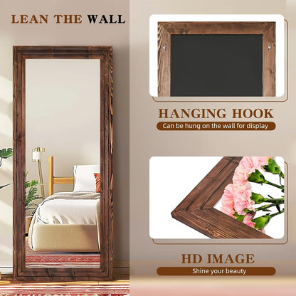Full Length Mirror 65"x22" with Stand Solid Wood Frame Floor Large Mirror for Living Room, Bedroom Hanging Standing or Leaning Wall-Mounted, New Black
