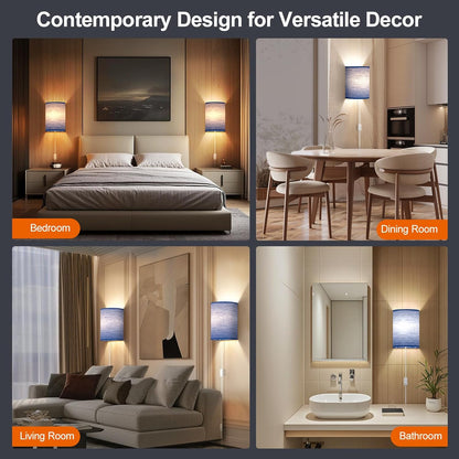 Battery Operated Wall Sconce Set of Two: 10000mAh Wireless Wall Light with Rechargeable Magnetic Bulb - Dimmable Wall Lamp with 7 RGB Colors - Linen Shade Sconces with Remote for Bedroom Living Room
