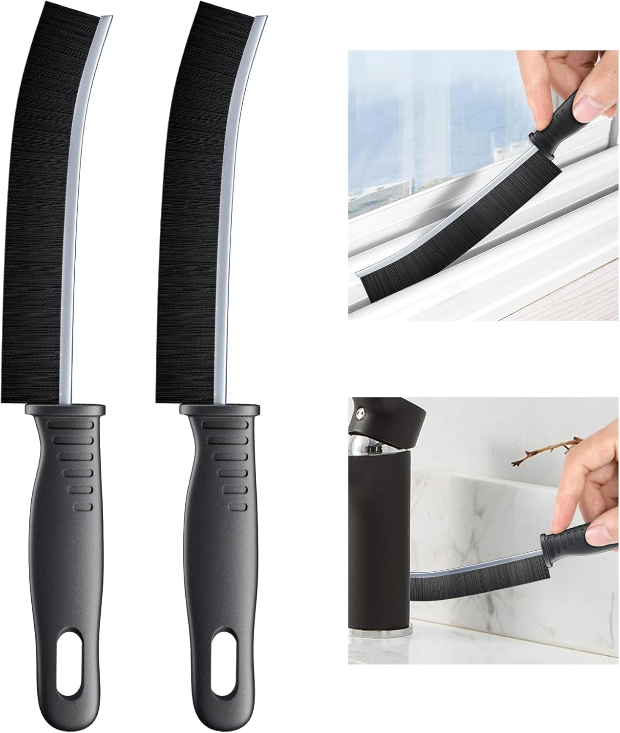 Set of 2 Stiff Bristle Detail Cleaning Brushes for Tight Spaces, Sink Edges, Grout Lines, Corners, Bottles and Small Appliances