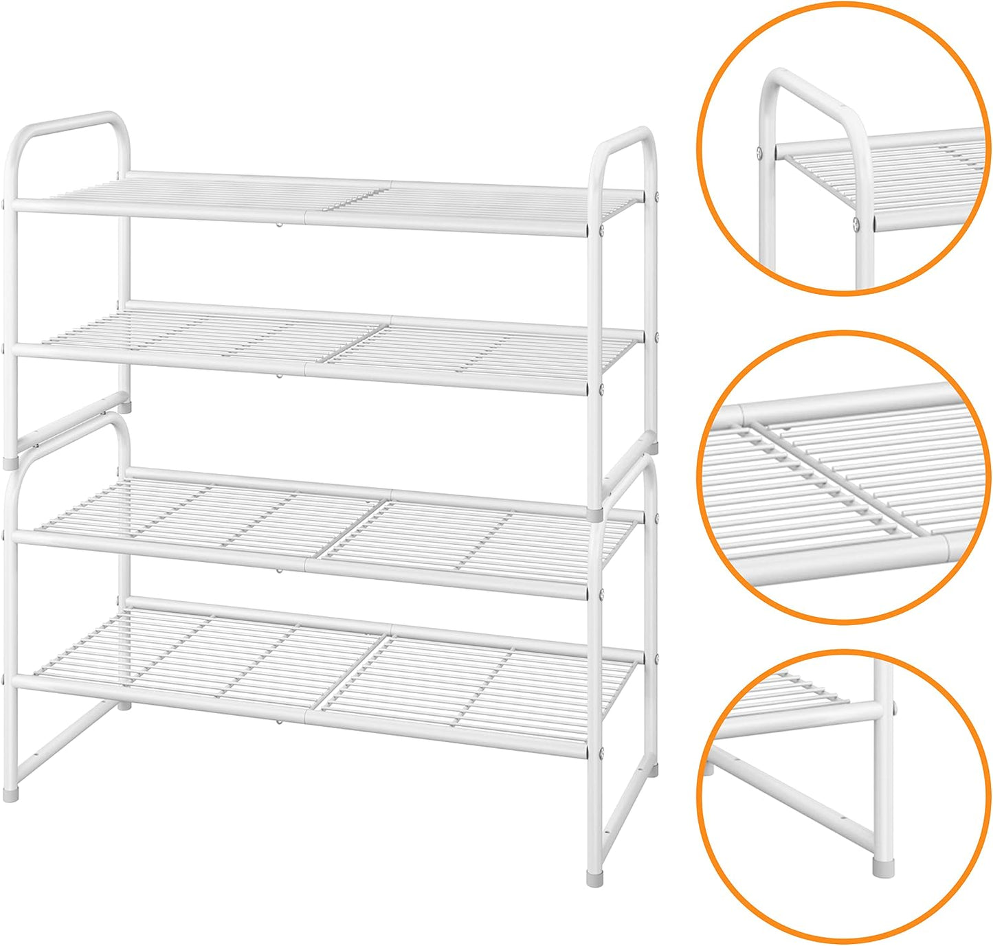Simple Trending 3-Tier Stackable Shoe Rack, Expandable & Adjustable Shoe Shelf Storage Organizer, Wire Grid, Black