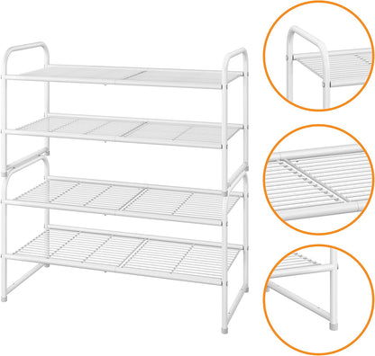 Simple Trending 3-Tier Stackable Shoe Rack, Expandable & Adjustable Shoe Shelf Storage Organizer, Wire Grid, Black