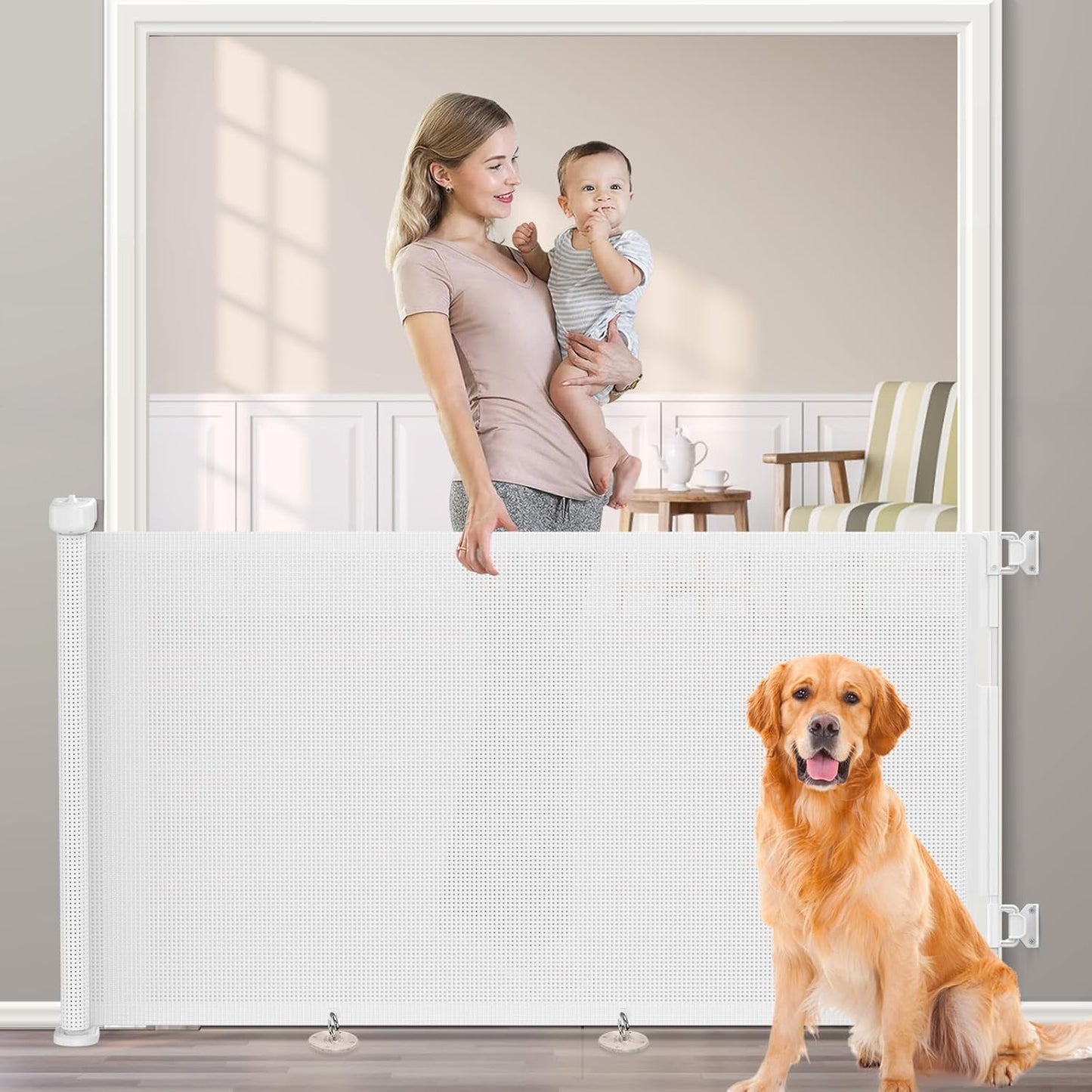 71 inch Retractable Baby Gates, EZIGO Extra Wide Baby Gate for Large Opening Extra Long Mesh Gate for Kids or Pet Dog Gate Child Safety Gate for Stairs Hallways Doorway Indoor Outdoor, Gray