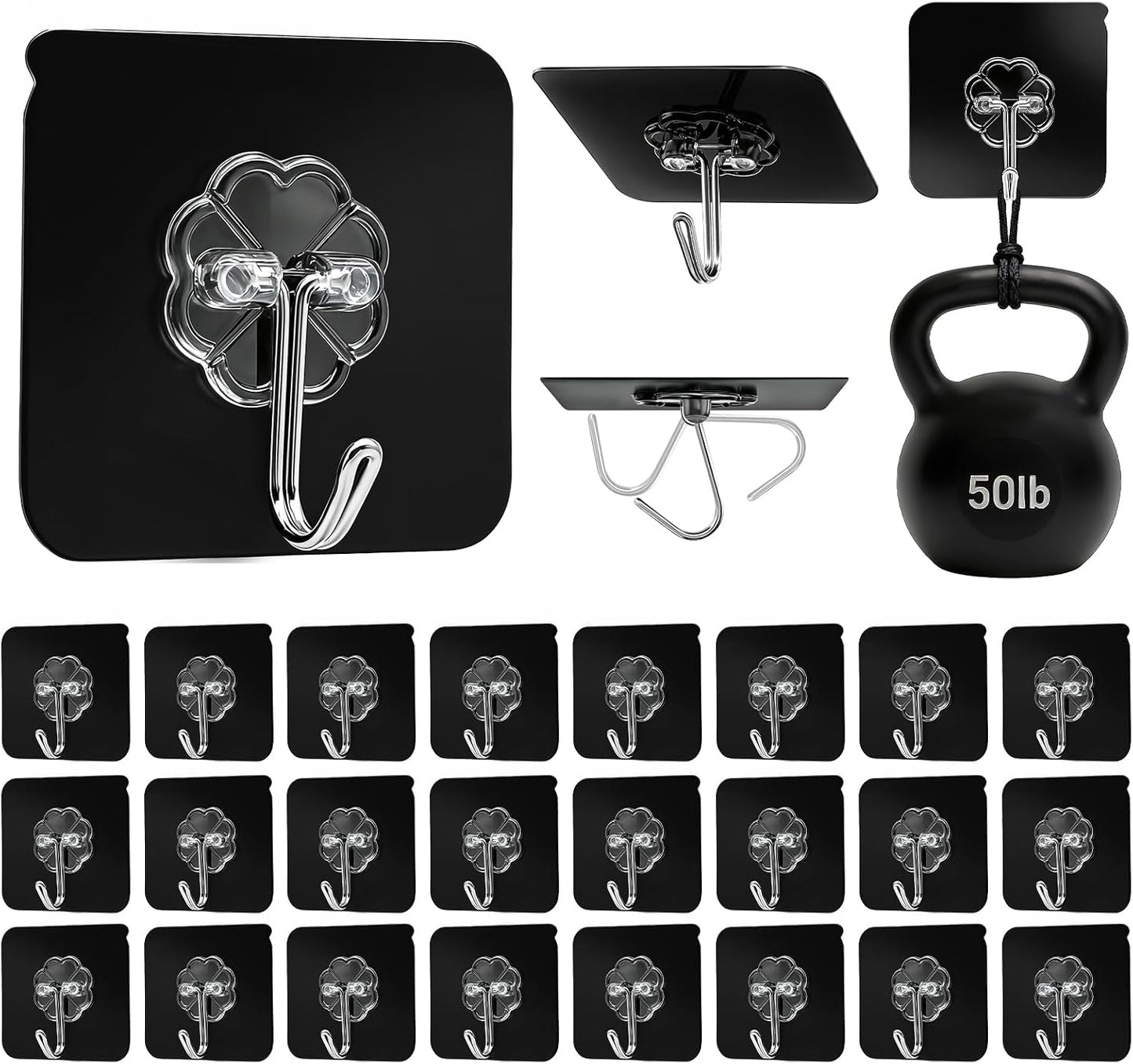 Adhesive Wall Hooks for Hanging Heavy Duty 50 lbs Large Hooks for Walls No Damage, Towel Sticky Clear Hook, Waterproof, Home, Bathroom, Kitchen, Office, and Outdoor 10 Pack