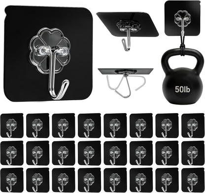 Adhesive Wall Hooks for Hanging Heavy Duty 50 lbs Large Hooks for Walls No Damage, Towel Sticky Clear Hook, Waterproof, Home, Bathroom, Kitchen, Office, and Outdoor 10 Pack