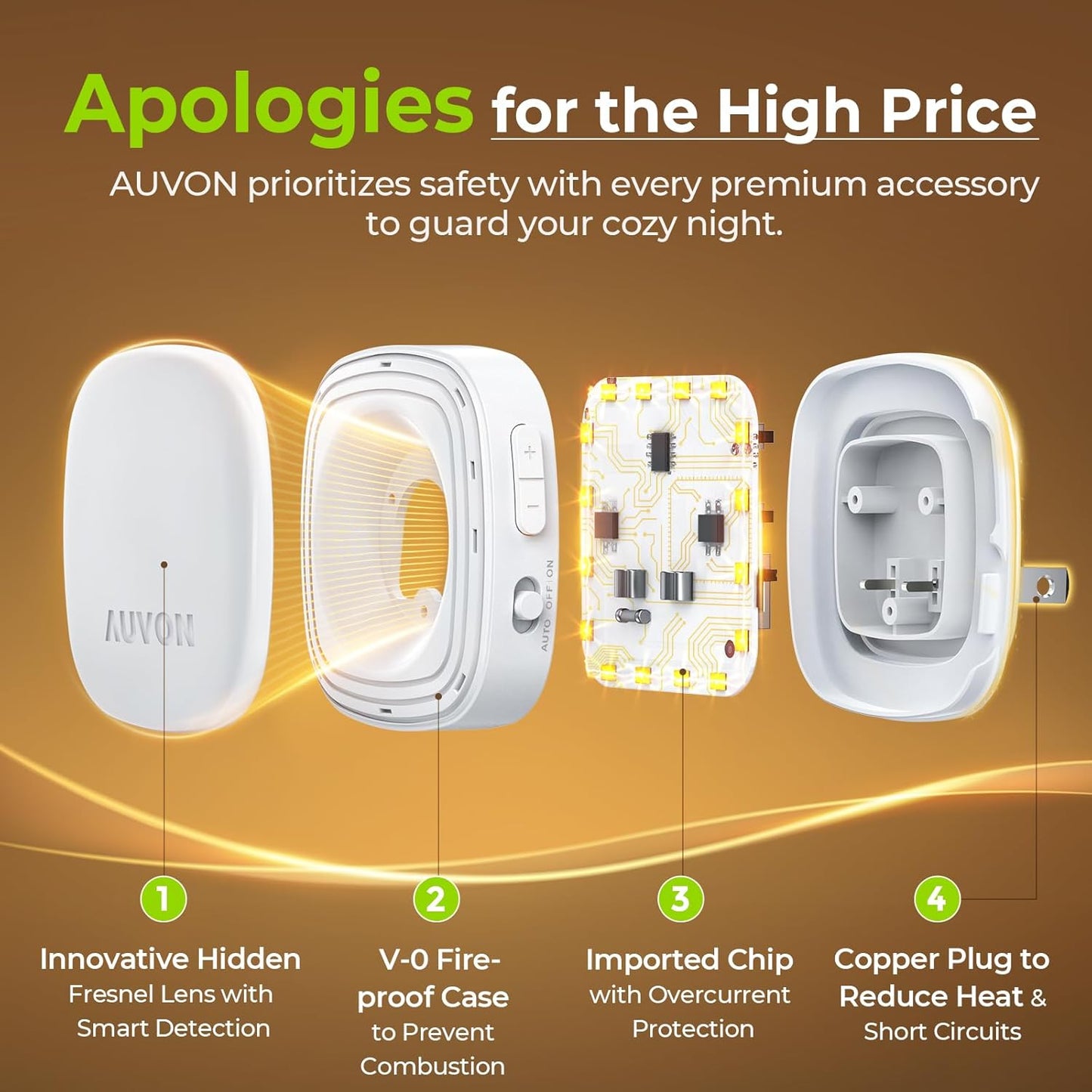 AUVON Plug-in LED Backlit Night Light with Motion Sensor & Dusk to Dawn Sensor, Dimmable Cool White Nightlight with 1-50 lm Adjustable Brightness for Bedroom, Bathroom, Stairs, Hallway (4 Pack)