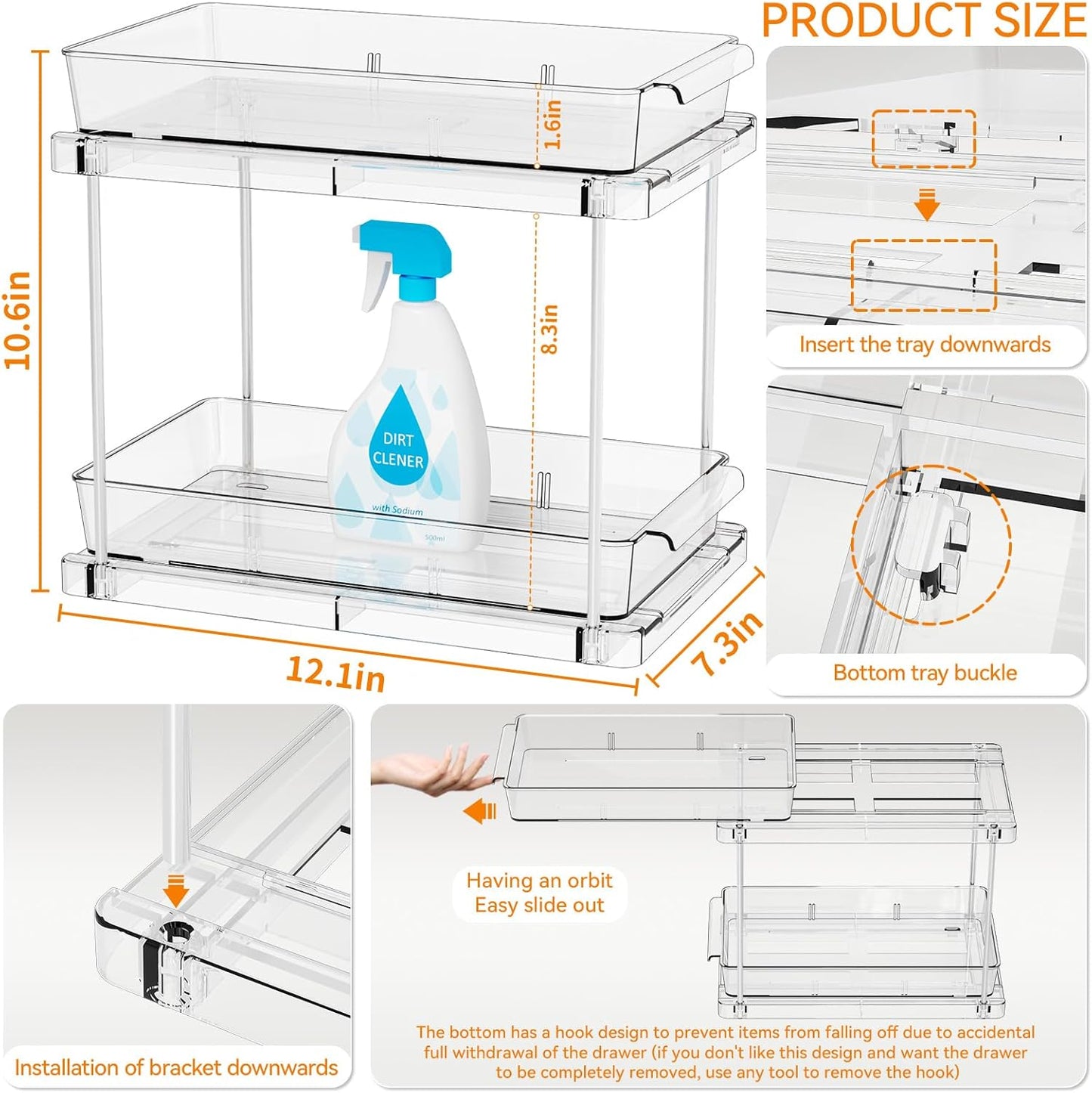 Yieach 4 Pack Under Sink Organizers and Storage,Clear Acrylic Bathroom Organizer and Cabinet Organization for Makeup,Medicine,Two Tier Pull Out Cabinet Organizer Drawers for Pantry,Vanity Storage Bins