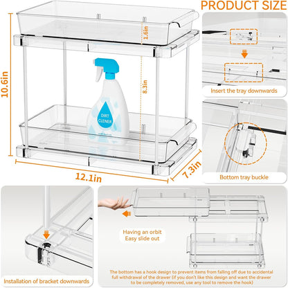 Yieach 4 Pack Under Sink Organizers and Storage,Clear Acrylic Bathroom Organizer and Cabinet Organization for Makeup,Medicine,Two Tier Pull Out Cabinet Organizer Drawers for Pantry,Vanity Storage Bins