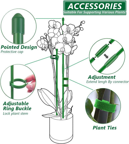 20Pcs Plant Stakes 17inch, Toylin Adjustable Length Plant Support Stake Green Orchid Stick with Clips for Indoor Outdoor,Garden Pole for Potted Orchid Tomato Vegetables