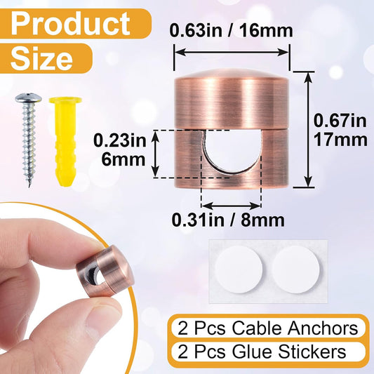 2pcs Cable Anchors for Desk, Metal Cord Anchors Holder Wire Organizers, Self-Adhesive Adjustable 2-in-1 Cord Clips Charger Cable Management for Nightstand Office Home Desktop Wall