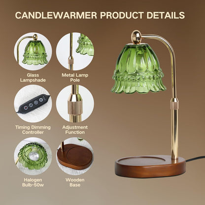 Fragrance Candle Warmer Lamp with 2 Bulbs Electric Candle Warmer with Timer & Dimmer for Home Decor