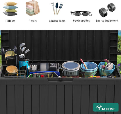 YITAHOME 31 Gallon Outdoor Storage Deck Box | Waterproof Resin Package Delivery and Storage Box with Lockable Lid for Patio Furniture Cushions, Pool Accessories, Garden