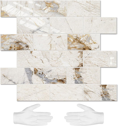 STICKGOO 10-Sheet Subway Tile Peel and Stick Backsplash, Seamless Design Polished Eurasia Beige Kitchen Backsplash Wall Tiles, Glossy Surface Waterproof Stick on Tile for Bathroom, RV, Fireplace
