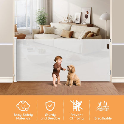 Retractable Baby Gate, 38" Extra Tall Mesh Dog Gate with Auto-Tension Design, 71" Wide One-Hand Operation Doorway Gates for Pets & Babies, No Bottom Rail Safety Gate for Hallways, Black