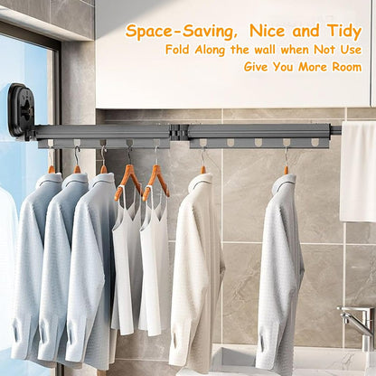 Clothes Drying Rack Wall Mounted, Laundry Drying Rack Collapsible 360° Space Saving Laundry Hanger Dryer Rack with a Suction Cup for Outdoor Indoor Balcony Bathroom (2-Fold)