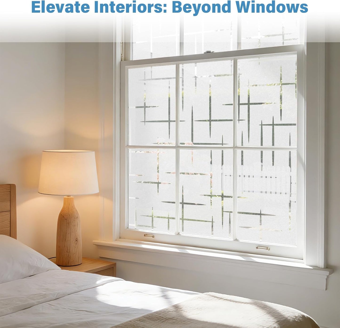 Finnez Frosted Window Film Non-Adhesive, Frosting Privacy Film for Glass Windows, Self Static-Cling Decorative Window Cling for Home Office UV Protection Cross Pattern 17.5 x 78.7 inches