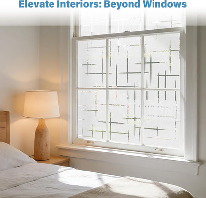 Finnez Frosted Window Film Non-Adhesive, Frosting Privacy Film for Glass Windows, Self Static-Cling Decorative Window Cling for Home Office UV Protection Cross Pattern 17.5 x 78.7 inches