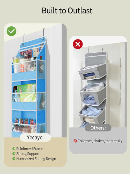 Yecaye 5 Tier Over the Door Organizer, Swing-proof Door Organizer Hanging with Clear PVC Windows, Behind the Door Storage for Bedroom Nursery Closet Laundry Pantry Bathroom, Grey