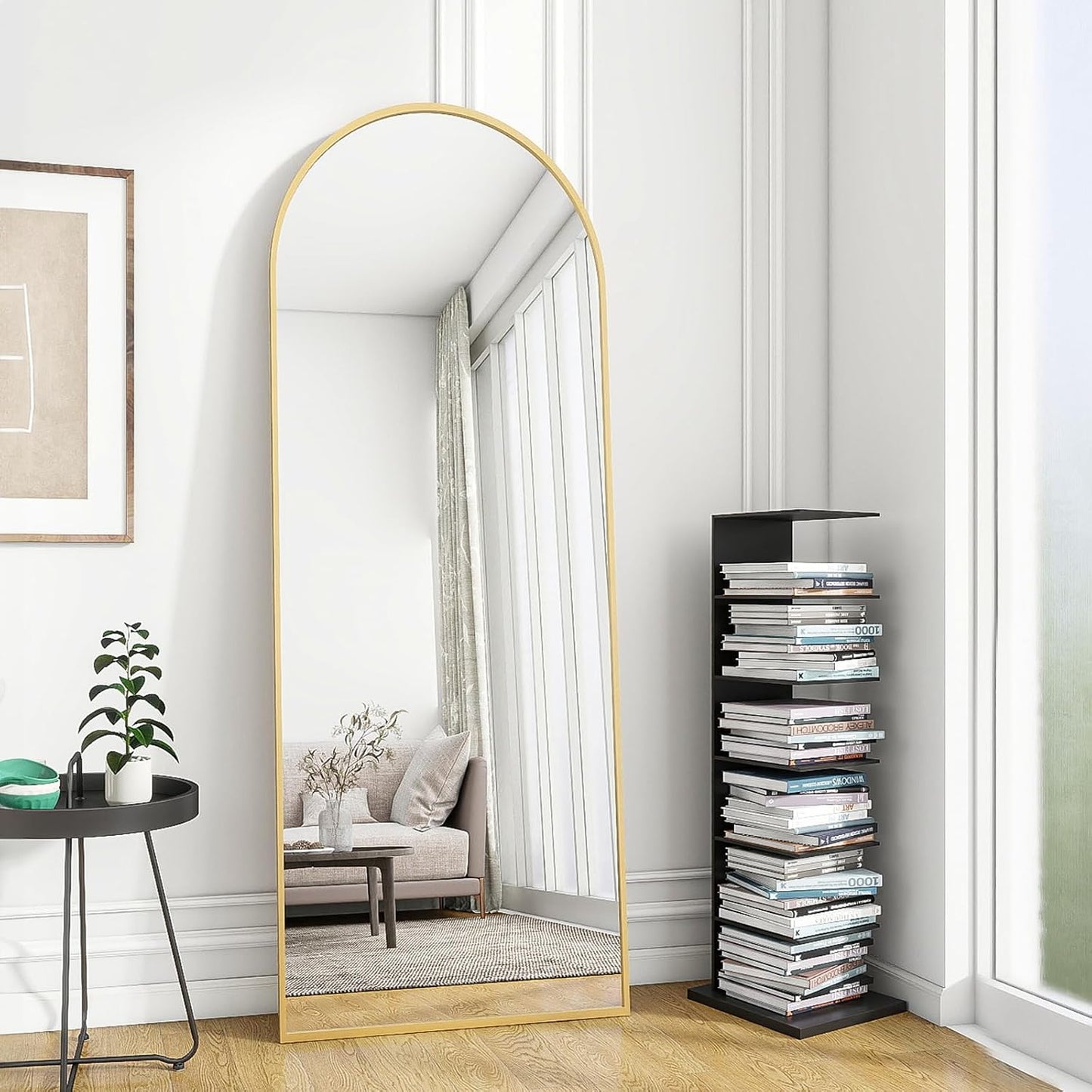 OGCAU Floor Full Length Mirror, 56"x20" Arched Full Body Mirror, Hanging or Leaning, Standing, Wall Mounted with Aluminum Frame for Bedroom Living Room, White