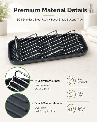 OZNER 304 Stainless Steel 3 Bar Soap Holder, Self Draining Soap Dish for Shower, Shampoo Bar Holder with Detachable Silicone Tray, Rust Proof Soap Saver for Bathroom Sink & Kitchen