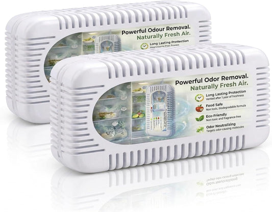 Refrigerator Deodorizer Bad Odor Eliminator - Activated Charcoal Odor Absorber | Fridge Deodorizer Chemical-Free Air Freshener & Freezer Smell Remover- Outperforms Baking Soda for Fridge. (2 Pack).