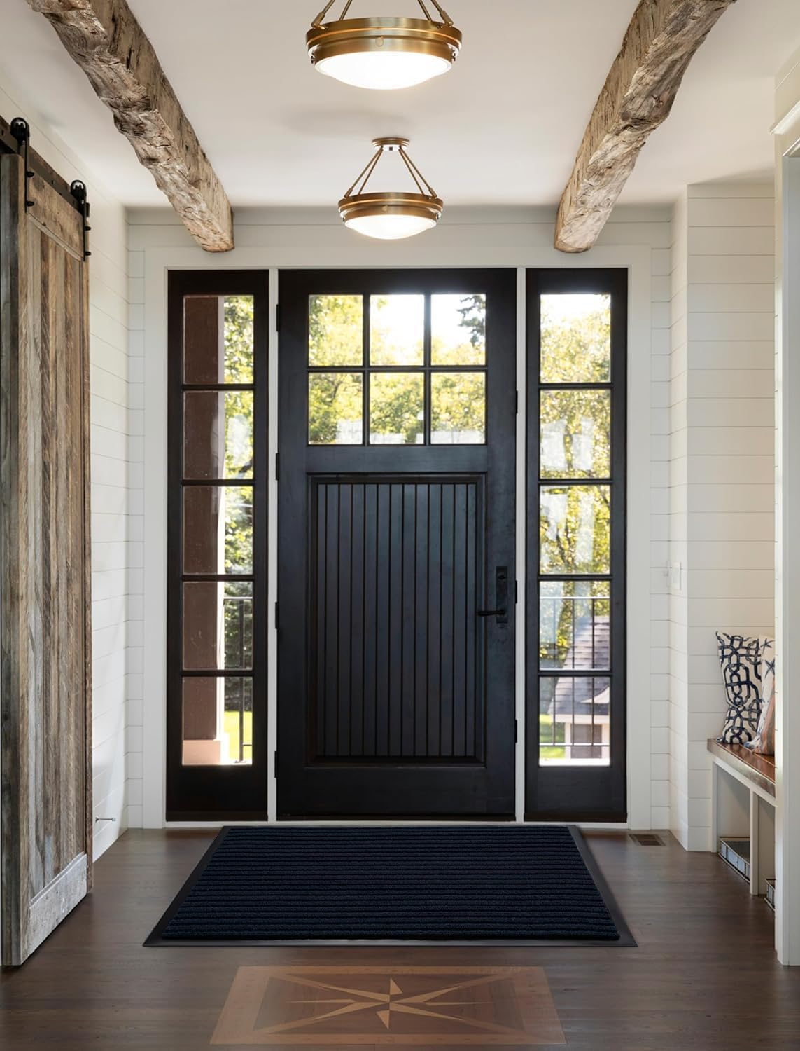 Yimobra Welcome Mat, Heavy Duty Sturdy Door Mats for Home Entrance Outdoor Indoor, Front Doormat for Outside Patio Floor Entry Porch Garage Office, Waterproof, Low Profile, 29.5x17, Black Grey