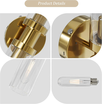 Battery Operated Wall Sconce Set of 2, 10000mAh Rechargeable Wireless Wall Lights Remote Control, Cordless Timer Dimmable Glass Wall Lamps for Living Room Bedside Entryway Emergency Gold 16.5 Inch