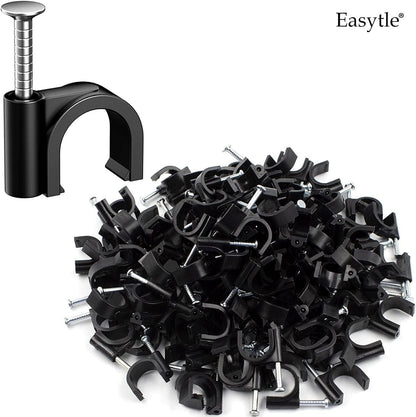 Easytle Plastic Cable Clamps Nail in Cable Clips 100 Pcs 10mm Cable Wire Clips Cable Tacks Coax Cable Clips Speaker Wire Clips Cable Nails for Cords Ethernet Cable Clips Black RG6 RG59 CAT6 RJ45