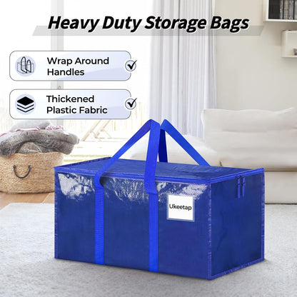 8 Pack Extra Large Heavy Duty Moving Bags, Clear Storage Bins with Lids, Reinforced Handles & Heavy-Duty Zippers Moving Boxes Storage Bags Totes for Clothes Packing, Dorms, College Supplies, Clear