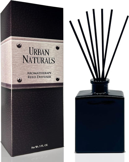 Urban Naturals Smoked Vanilla Reed Diffuser Set with Vanilla Bean, Sandalwood & Leather – 5 Ounce Sleek Black Rectangular Refillable Glass Bottle – Made in the USA