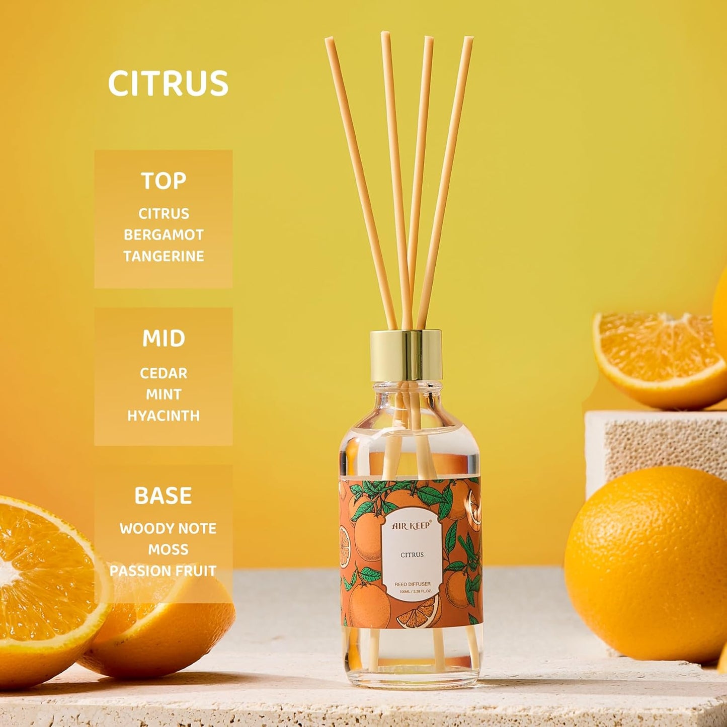 Airkeep Reed Diffuser Oil Set with Reed Sticks,Vanilla Aromatherapy Oil Scent Diffuser for Home Office Bathroom Decoration Perfume and Gifts 3.38 oz/100ml