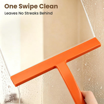Shower Squeegee for Glass Doors - 10 Inch Bathroom Squeegee with Ergonomic Round Grip, Built-in Hook, Streak-Free No-Squeak Silicone Blade for Shower Glass, Tile Walls, Mirrors & Windows, Black