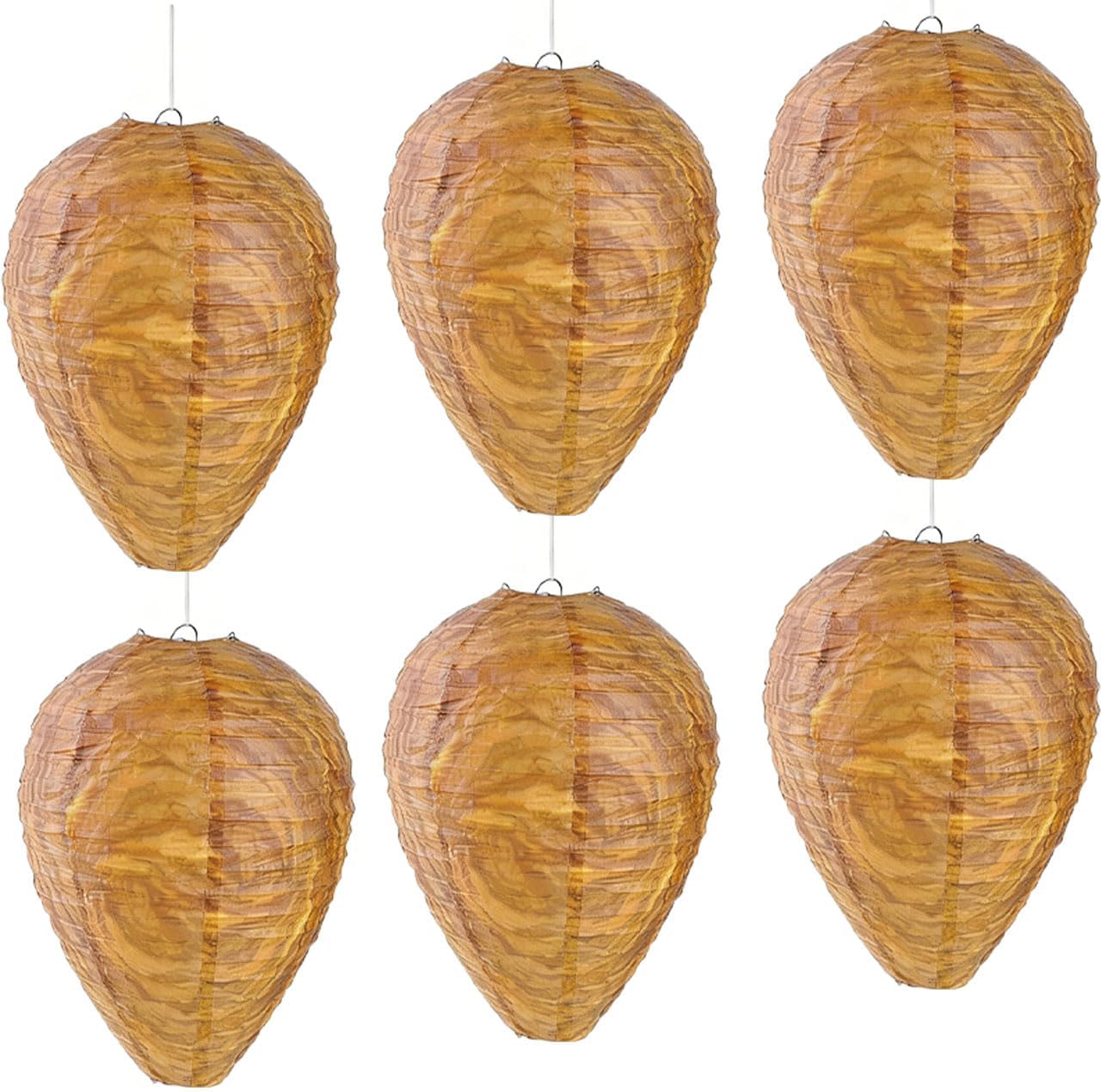 Fake Wasp Nest Wasp Deterrent for Outdoor – 6 Pack Decoy Wasp Nest Hanging, Waterproof Paper Wasp Trap Style, Realistic Wasp Decoy for Patio Garden Backyard Camping