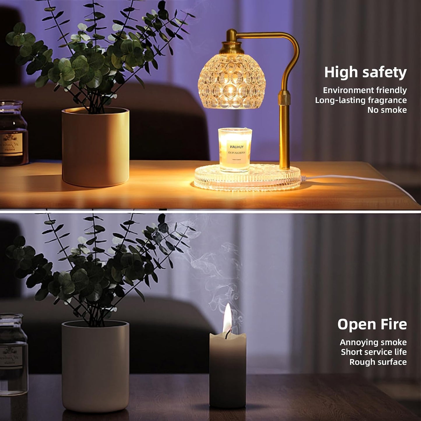 Candle Warmer Lamp with Timer & Dimmer, Glass Lamp Candle Warmer for Jar Candles, UPGRATED with 3 Bulbs, Height Adjustable Electric Wax Warmer for Elegant Home Decor (Crystal Clear)