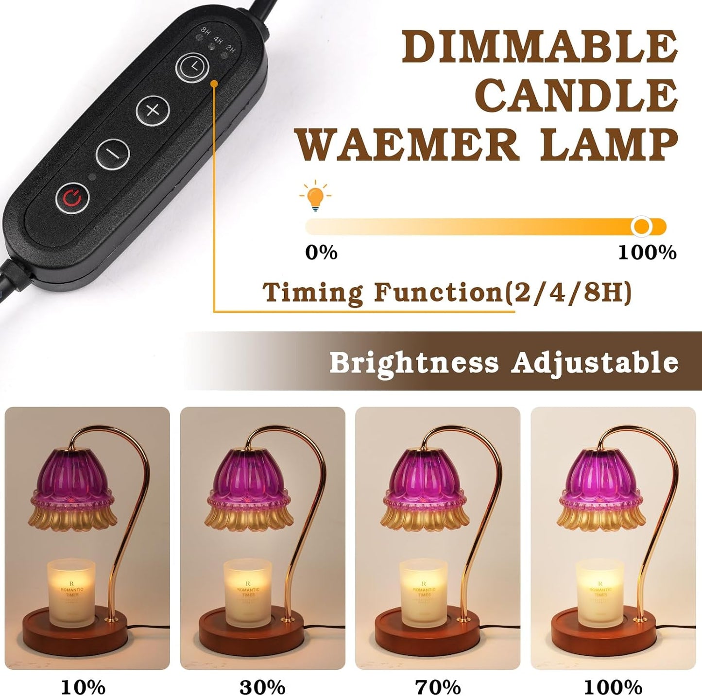 Funistree Flower Candle Warmer Lamp with Timer, Dimmable Candle Lamp Warmer, Christmas Birthday Gifts for Women Mom Her, Housewarming Home Decor, Lotus Wax Warmer for Yankee Candles - Lily Amber